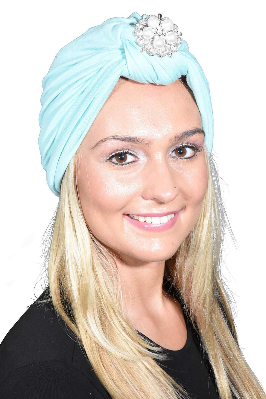 6016 Headscarves Turban with Silver Pearl Diamond-Mint